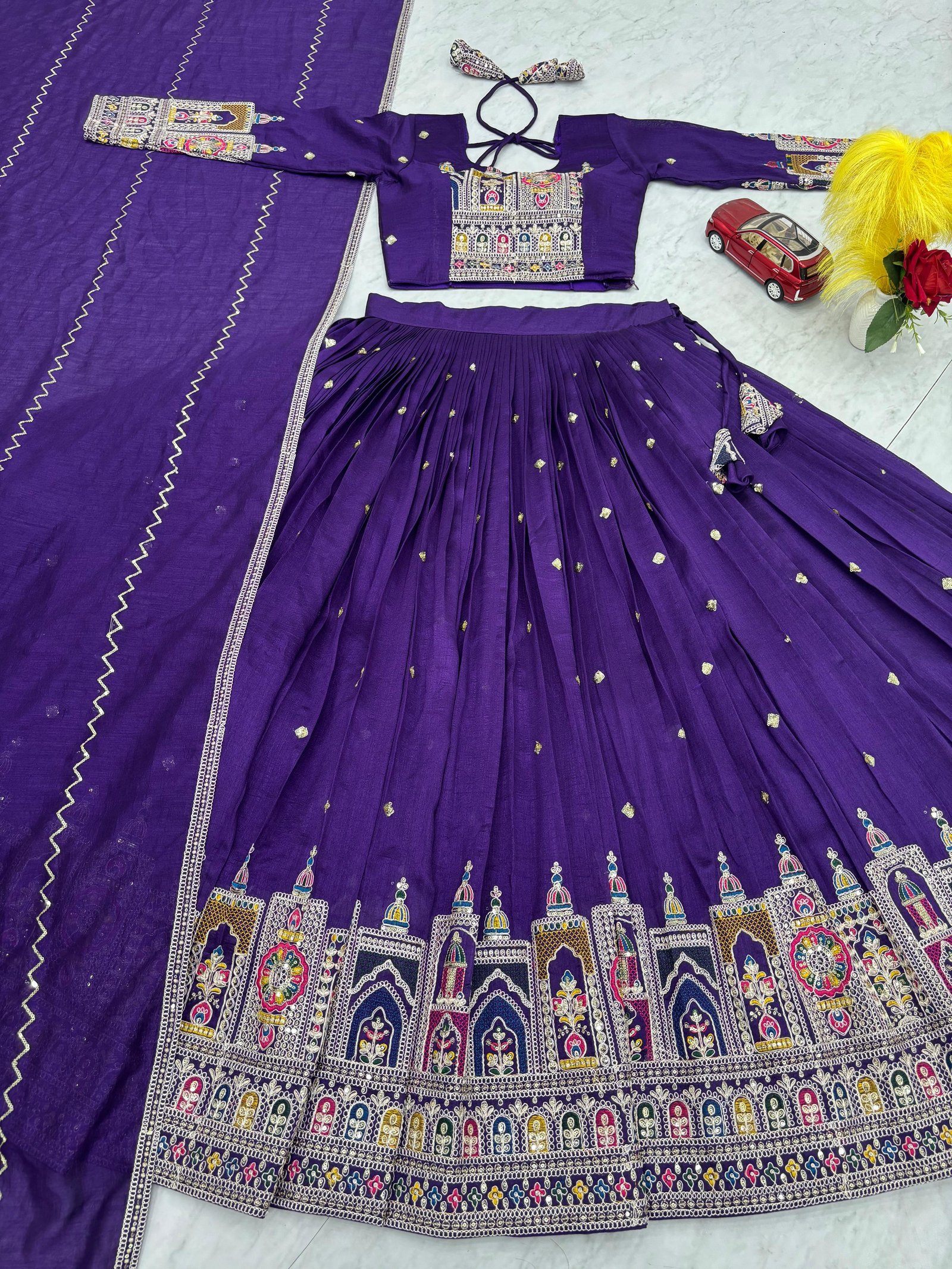 Pure Vichitra Silk Heavy Embroidered Lehenga